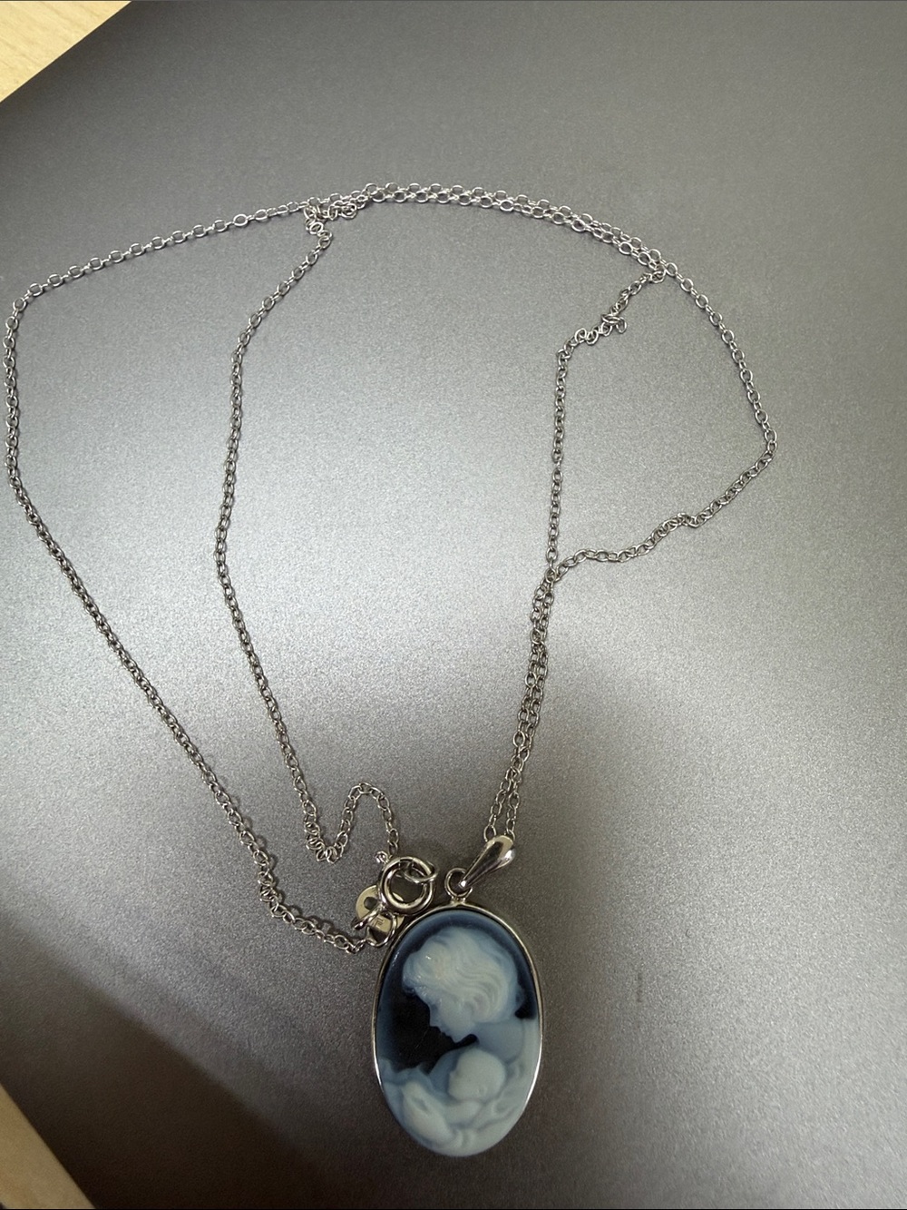 Vintage-Style Blue Cameo Pendant Necklace - Unbranded